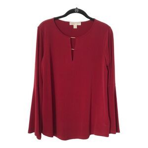 Michael Michael Kors Top Size M Burgundy Red Long Bell Sleeves Keyhole Neckline